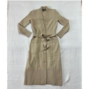 Lauren Jeans Co. Ralph Lauren camel-colored belted knit Long cardigan Lambswool